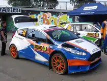 Ford Fiesta R5 (Eric Camilli / Benjamin Veillas) im Servicepark der Deutschland-Rallye, 23.08.2015