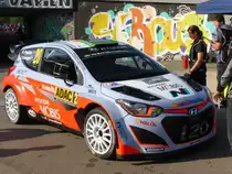 Hyundai i20 WRC (Hayden Paddon / John Kennard) im Servicepark der Deutschland-Rallye, 23.08.2015