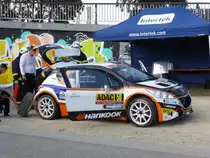 Peugeot 208 T16 (Nil Solans / Miquel Ibanez) im Servicepark der Deutschland-Rallye, 23.08.2015