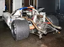 Heckansicht ohne Motorabdeckung, LOLA T70 MK3B 5000ccm, Bj. 1969 in der Boxenlager bei den Spa Classic am 19.9.2015 Fahrer: TROMANS Grant (GB) & MEADEN Richard (GB)