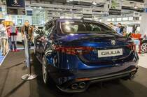 Alfa-Romeo Giulia Rückansicht. Das Modell ist ab 2016 erháltlich, ein Exemplar wurde auf dem Auto Zürich November, 2015 ausgestellt