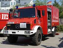 Unimog als Schlauchwagen, ausgestellt am  Tag der offenen Tür  der Feuerwehr Langenselbold im August 2015
