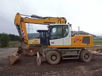 Liebherr A 920 Litronic eingesetzt bei Bau der Ortsumgehung Konz-Könen, 13.12.2015