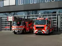 BF Frankfurt am Main Mercedes Benz Magirus Reserve DLK 23/12 und MAN TGM Rosenbauer HLF 20/16 (Florian Frankfurt 1/46) am 18.03.16 in Frankfurt am Main an der Hauptfeuerwache per Zufall fotografiert
