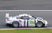  Nr.92, der 470 PS starke Porsche 911 RSR,(siebten Generation der Sportwagenikone 911), belegten die Porsche-Werksfahrer (Porsche Team Manthey) Frédéric Makowiecki und Richard Lietz nach einer sehenswerten Aufholjagd den zweiten Platz in der Klasse GTE-Pro . Am 2.Mai 2015 in Spa Francorchamp  auf dem Weg zur Startaufstellung zum FIA WEC Langstrecken Rennen.