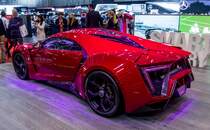 W Motors Lykan (Rückansicht), ausgestellt bei Magna-Steyer auf dem Autosalon Genf 2016.