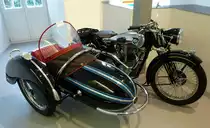 NSU OSL 601 Gespann, Baujahr 1951, 1-Zyl.4-Taktmotor mit 562ccm und 24PS, Vmax.125Km/h, NSU-Museum, Sept.2014