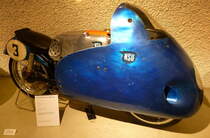 NSU Rennfox (Blauwal), Baujahr 1954, erfolgreiche Rennmaschine mit 1-Zyl.4-Taktmotor mit 125ccm und 18PS, Vmax.180Km/h, NSU-Museum, Sept.2014