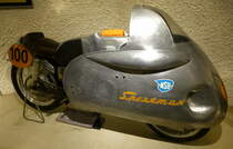 NSU Sportmax, Baujahr 1955, Weltmeistermaschine mit 1-Zyl.4-Taktmotor, 248ccm und 28PS, Vmax.200Km/h, NSU-Museum, Sept.2014