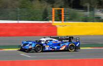 Mitzieher auf der Start & Zielgeraden,  Nr.36 , Signatech-Alpine, Alpine A460(Nissan) LMP2, Fahrer: Gustavo Menezes, Nicolas Lapierre, Stéphan Richelmi am 7.5.2016 bei der FIA WEC 6h Spa Francorchamps