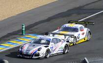 24h Le Mans als Support Race,  ROAD TO LE MANS   beim Training am 16.6.2016 der Nr.50 Mercedes AMG GT3 SLS, von Larbre Competition Fahrer; PHILIPPON / LABESCAT verfolgt den Porsche 997 GT3 R, von Delahaye Racing Team Fahrer; BORDET / VIRON