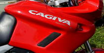 CAGIVA, Schriftzug am Tank eines Motorrades, die Firma in Italien wurde 1978 gegr�ndet, Mai 2016