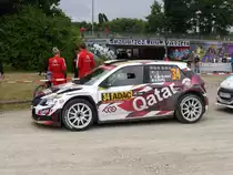 Skoda Fabia R5 (Abdulaziz Al-Kuwari / Killian Duffy) im Servicepark der Deutschland-Rallye, 21.08.2016
