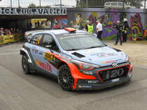 Hyundai i20 WRC (Dani Sordo / Marc Marti) im Servicepark der Deutschland-Rallye, 21.08.2016