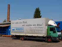 MAN LE 12.180 von Apperatebau Nordhausen mit passendem Werbespruch einer Stahlbaufirma 11.09.2016