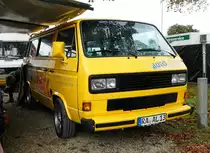 =VW T3 eines Teilehändlers, gesehen bei dem Veterama 2016 in Mannheim, Juli 2016
