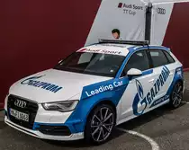 Audi A3 Leading Car mit einer Werbung für Gazprom. Foto: 24.09.2016