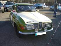 Saab 96 des Modelljahres 1974. Der von Ford stammende V4-motor ist auf 1.7l Hubraum aufgebohrt und leistet ca. 115 PS. Oldtimertreffen an Mo´s Bikertreff am 22.01.2017.