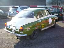 Der Rallye Saab des Modelljahres 1974 in der Profilansicht. Oldtimertreffen an Mo´s Bikertreff am 22.01.2017.