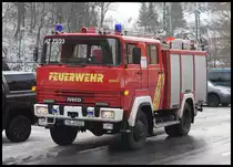 Dieses Feuerwehrfahrzeug IVECO Magirus 256D12 war am 29.1.2017 am Bahnhof Rübeland im Einsatz, um dort eine Dampflok mit Wasser zu versorgen.