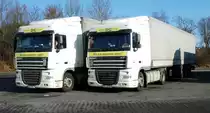 =2 DAF XF aus Bulgarien rasten im Februar 2017 auf dem Autohof Fulda-Nord