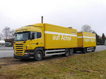 Scania R 470 mit Anhänger in Domdidier abgestellt am 18.02.2017