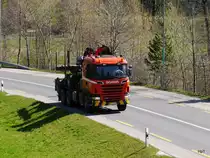 Scania R480 Holztransporter leer unterwegs bei Truebschachen am 27.03.2017