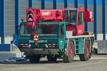 Dieser Faun Autokran stand am 08.04.2017 auf einer Baustelle