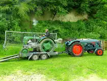 STEYR-180(15er) wird nun vom Anhänger entladen, welcher vom Hanomag-Granit-500S zu einer Oldtimerveranstaltung geschleppt wurde; 160515