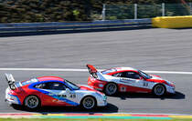 Rennszene Mitzieher der Nr.83 & 49  Porsche GT3 Cup 991, Porsche Carrera Cup Benelux / France, 6.5.2017 in Spa Francorchamps (Rivage)