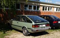 Grüner Datsun Nissan Sunny B11 Coupé (Rückansicht), sehr schön erhalten. Aufnahmezeit: 25.04.2017