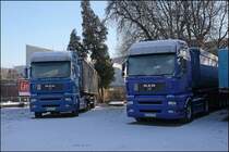 Eiskalt verbringt ein MAN 18.430 D20 Commonrail und ein MAN TGA 18.480 das Wochenende in Hohenlimburg. (03.01.2009)
