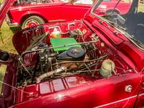 Motorenraum eines Renault 4L (850ccm, 27Ps), fotografiert auf der XII. Lotus Retro Mobil Concours d´Elegance im Urpark des Lotus Hotels, Juni, 2017.