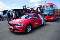 Škoda Begleitfahrzeug des Team Katusha / Alpecin am 17.6.17 vor dem Tour de Suisse Rennen in Schaffhausen.