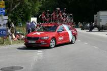 Škoda Begleitfahrzeug des Team Katusha / Alpecin am 17.6.17 wärend des Tour de Suisse Rennens in Schaffhausen.