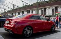 Rückansicht: Mercedes-Benz CLA (rot). Das Auto wurde in Rahmen des DTM Rennens am 18.06.2017 ausgestellt.