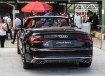 Rückansicht des Audi S5 Cabriolet. Das Auto wurde in Rahmen des DTM Rennens am 18.06.2017 ausgestellt.