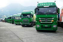 MB, Scania und Volvo von Traveco am 24.6.17 am Trucker Festival in Interlaken.