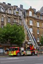Mercedes Benz Econic Leiterwagen, gesehen am 29.06.2017 bei einem Einsatz in Luxemburg.  29.06.2017
