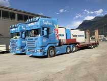 Zwei Scanias von Domig am 30.6.17 in Visp.