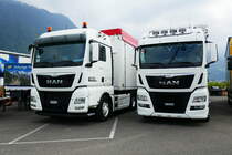 Zwei MAN von Lüthi Logistik am 24.6.17 am Trucker Festival in Interlaken.