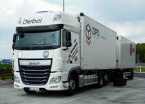 DAF XF - Hängerzug der Spedition DIEBEL rastet im April 2017 an der A 3