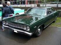 Plymouth Sport Satellite des Modelljahres 1969. Dieser im Farbton ivy green lackierte Wagen,  wurde im Rahmen des Treffens Altmetall trifft Altmetall am 23.07.2017 im LaPaDu abgelichtet.