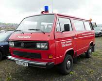 =VW T3 Synchro der Feuerwehr ELFERSHAUSEN, gesehen auf dem Parkplatz bei der RettMobil 2017 in Fulda - Mai 2017
