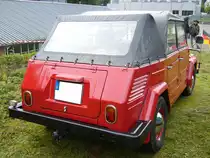 Heckansicht eines VW Typ 181  Kübelwagen . 1968 - 1980. 1. Oldtimertreffen am Mülheimer Ruhrgebietsladen am 07.10.2017.