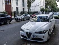 Diesen Alfa-Romeo Giulia mit besonders kreativer Kennzeichenwahl habe ich  in Frankfurt-Westend am 22.09.2017 gesehen.