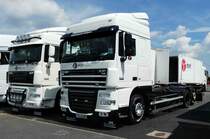 =DAF XF-Sattelzugmaschinen von  JÄGER-Transporte  stehen beim Country-, Trucker- und Streetfoodfestival Fulda im Juli 2017