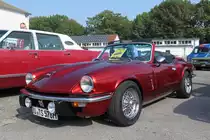 Zwar nicht im Original-Lack, aber in Rot-Metallic sieht dieser 1970er Triumph Spitfire MKII 1300 sogar noch besser aus.
Oldtimertreffen am Bikertreff Krefeld, 24.9.17