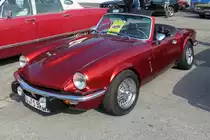 Zwar ist es nicht der Original-Lack, aber in Rot-Metallic sieht dieser 1970er Triumph Spitfire MKII 1300 sogar noch besser aus. 
Oldtimertreffen am Bikertreff Krefeld, 24.9.17 