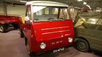 DAF Pony Trekker. 1968 - 1969. Während der zweijährigen Bauzeit wurden ca. 700 solcher Pritschenwagen produziert. Die Motorisierung war identisch mit dem des DAF 44: 
2-Zylinderboxermotor mit einem Hubraum von 844 cm³ und einer Leistung von 34 PS. DAF-Museum Eindhoven am 05.01.2018.